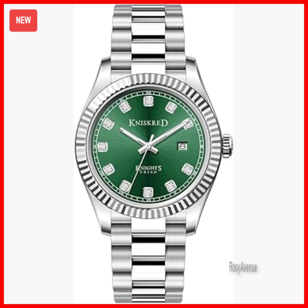 Mens Stainless Steel Dress Watch With Diamond Markers Water Resistant
